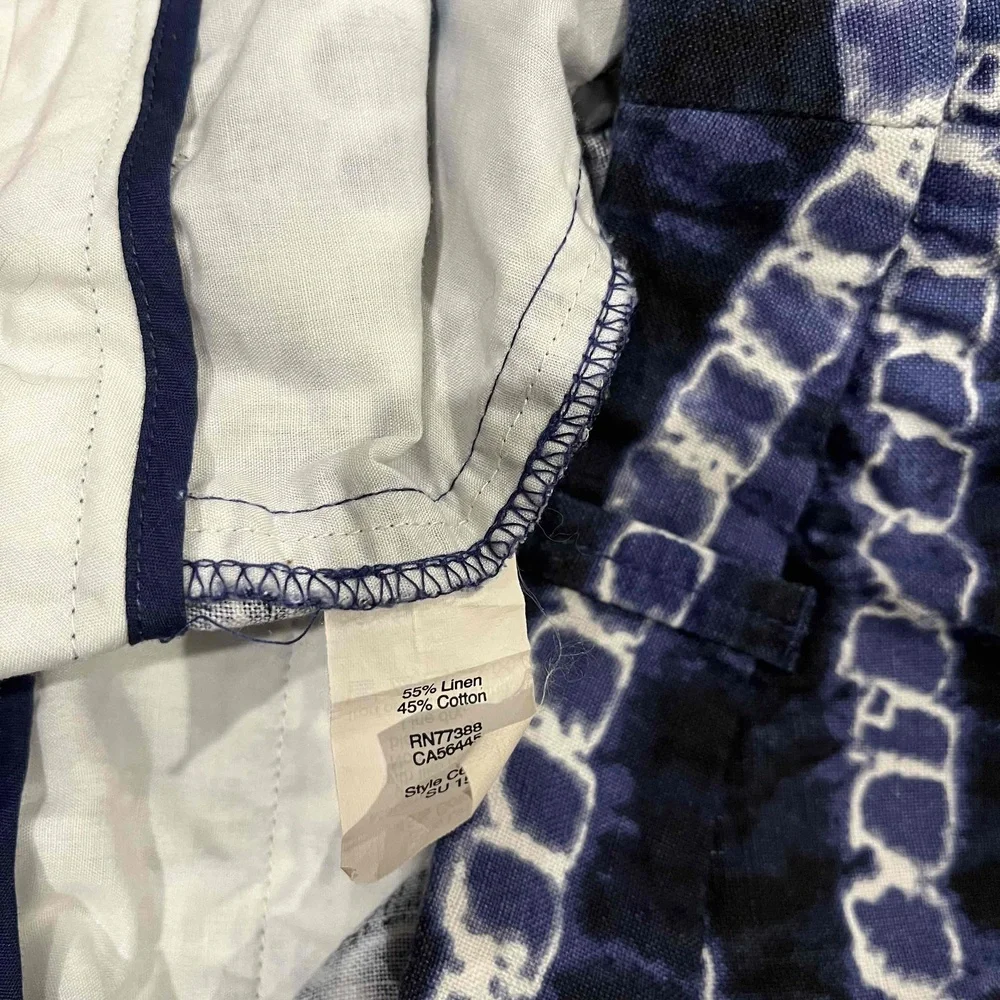 J Crew Blue White Shorts Linen Cotton Tie Dye Geo Pattern Zip Hook Closure Sz 12